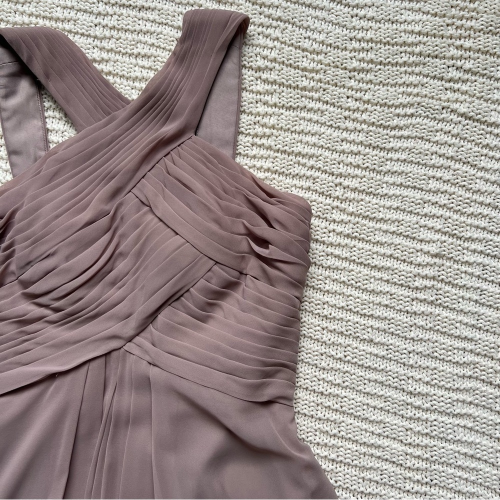AZAZIE Flowy Pleated Chiffon Long Dress | Taupe | Size: A6 | Women - Picture 6 of 10